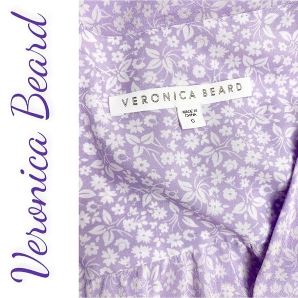 VERONICA BEARD Marla 100% Silk Mini Dress in Lilac Baby Floral, Size 0 - Picture 9 of 11